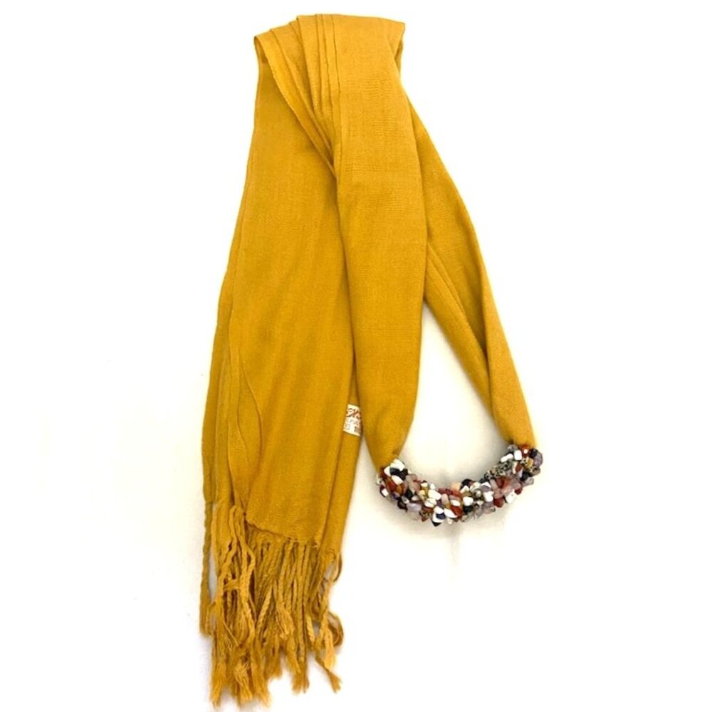 Pashmina Mustard Yellow w/ Multicolored Bead Accents
